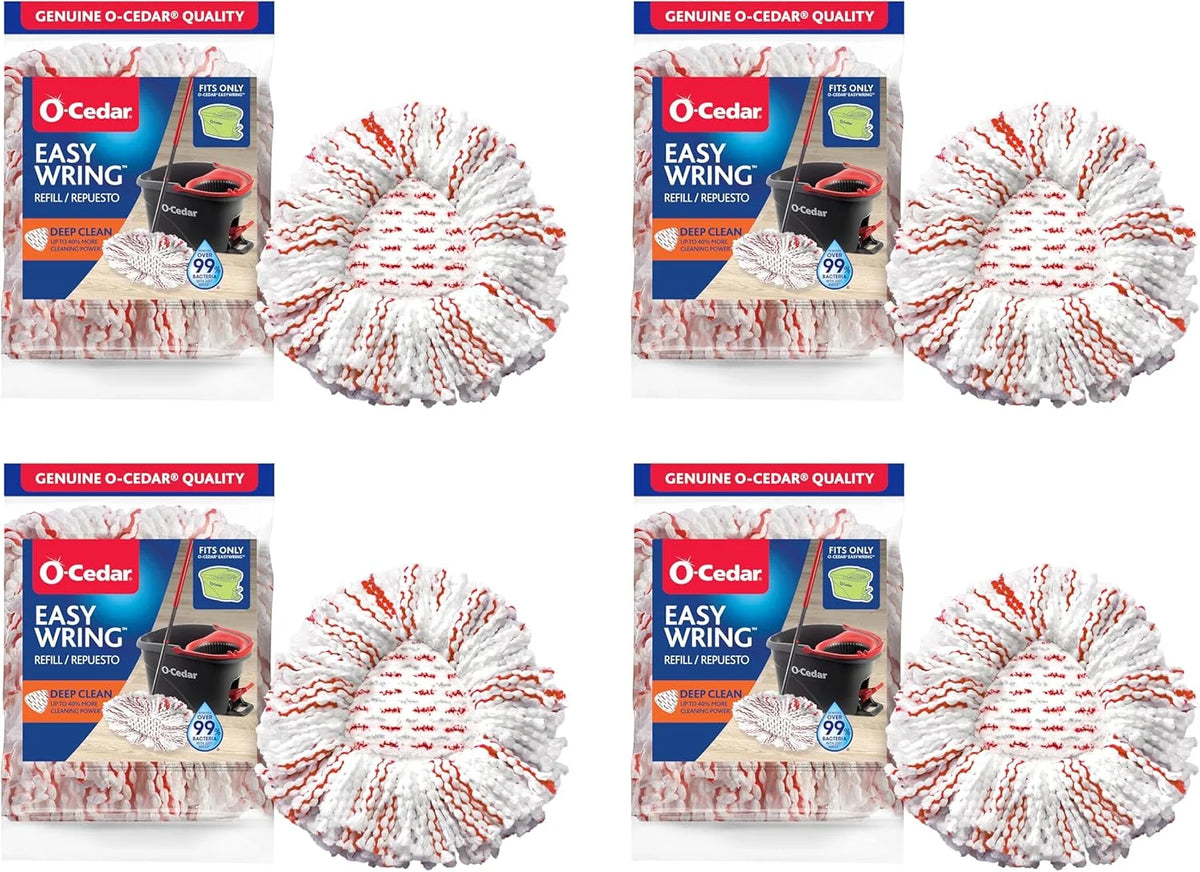 O-Cedar EasyWring Deep Clean Refill | 40% More Cleaning Power | Microfiber Mop Refill Compatible with O-Cedar EasyWring Spin Mop & Bucket System (Pack of 4)